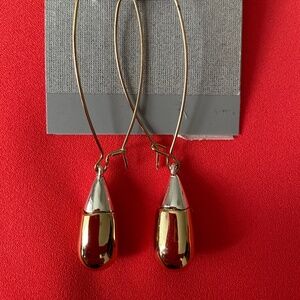 2 Tone Polished Dangle Raindrop Shape Earrings